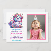 かわいいユニコーンと子どもの写真誕生日 招待状 (正面)