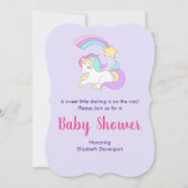 かわいいユニコーンと射撃、 発砲スターのベビーシャワー 招待状 (正面)