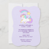 かわいいユニコーンと射撃、 発砲スターのベビーシャワー 招待状 (裏面)