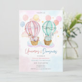 かわいいユニコーンと恐竜の共同兄弟姉妹誕生日 招待状 (スタンド正面)