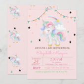 かわいいユニコーンと星のベビーシャワー招待状 招待状 (正面/裏面)