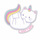 かわいいユニコーンと猫のステッカー シール (正面)