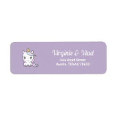 かわいいユニコーンと紫の差出人住所ラベル ラベル (正面)