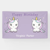 かわいいユニコーンと紫の誕生日バナー 横断幕 (横)