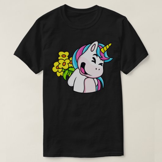 かわいいユニコーンと花束のユニコーンユニコーン子供服, Tシャツ (デザイン正面)