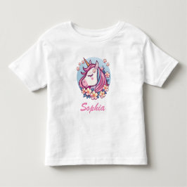 かわいいユニコーンと花 名前をパーソナライズ トドラーTシャツ