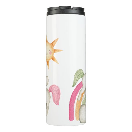 かわいいユニコーンと虹と名前をカスタムする タンブラー (裏面)