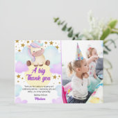 かわいいユニコーンと金ゴールドスターズ写真誕生日 サンキューカード (スタンド正面)