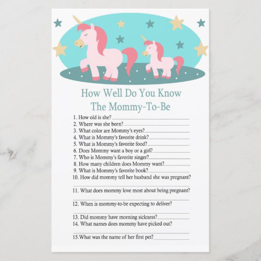 かわいいユニコーンどのように赤ちゃんシャワーのゲームを知っているか (正面)