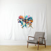 かわいいユニコーンに乗カラフルる宇宙飛行士 タペストリー (インサイチュ(横))