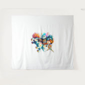 かわいいユニコーンに乗カラフルる宇宙飛行士 タペストリー (正面(横))