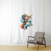 かわいいユニコーンに乗カラフルる宇宙飛行士 タペストリー (インサイチュ)