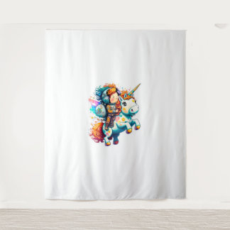 かわいいユニコーンに乗カラフルる宇宙飛行士 タペストリー