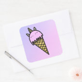 かわいいユニコーンのアイスクリームコーンのステッカー スクエアシール (封筒)