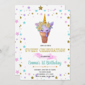 かわいいユニコーンのアイスクリームパーティーの誕生日招待状 招待状 (正面/裏面)