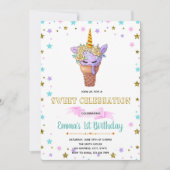 かわいいユニコーンのアイスクリームパーティー誕生日の招待状 招待状 (正面)