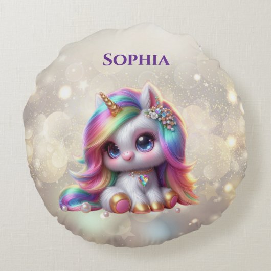 かわいいユニコーンのアクセント枕 ラウンドクッション (裏面)