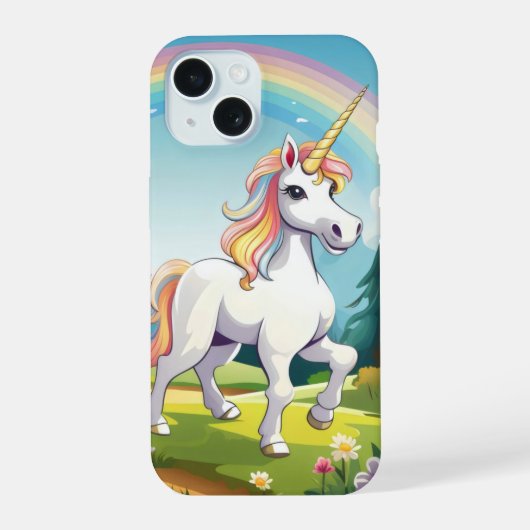 かわいいユニコーンのキャラクター iPhone 15ケース (裏面)
