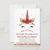 かわいいユニコーンのクリスマスオーナメント交換パーティー 招待状 (正面)