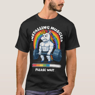 かわいいユニコーンのジム トレーニング フィットネス Tシャツ