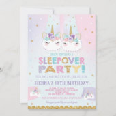 かわいいユニコーンのスリープオーバー誕生日パーティー招待状 招待状 (正面)