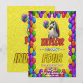 かわいいユニコーンのテーマの誕生日パーティーの招待状 招待状 (正面/裏面)