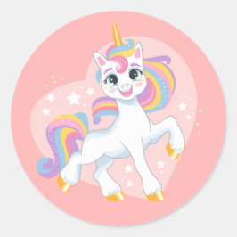 かわいいユニコーンのハート ラウンドシール