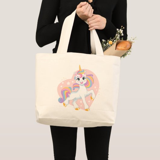 かわいいユニコーンのハート ラージトートバッグ (正面(商品))