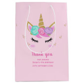かわいいユニコーンのバースデー感謝していターガール ミディアムペーパーバッグ (正面)