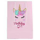 かわいいユニコーンのバースデー感謝していターガール ミディアムペーパーバッグ (裏面)