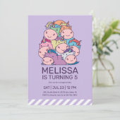 かわいいユニコーンのパイルパープル子供の誕生日 招待状 (スタンド正面)