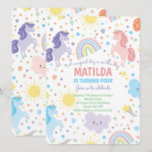 かわいいユニコーンのパーティー招待状 招待状 (正面/裏面)