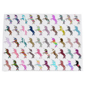 かわいいユニコーンのピンクのティール（緑がかった色）のAstecの花柄のカッコいいパターン ラージペーパーバッグ (正面)