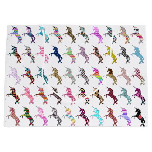 かわいいユニコーンのピンクのティール（緑がかった色）のAstecの花柄のカッコいいパターン ラージペーパーバッグ (正面)