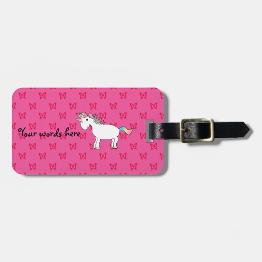 かわいいユニコーンのピンクの蝶 ラゲッジタグ (正面横)
