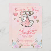 かわいいユニコーンのベビーガール 招待状 (正面/裏面)