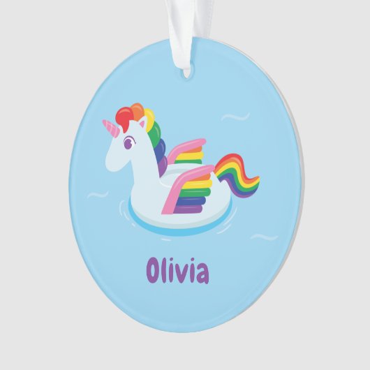 かわいいユニコーンのペガソスの虹のプールの浮遊物のオーナメント オーナメント (正面)