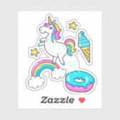 かわいいユニコーンのレインボードーナツ シール (シート)