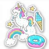 かわいいユニコーンのレインボードーナツ シール (正面)