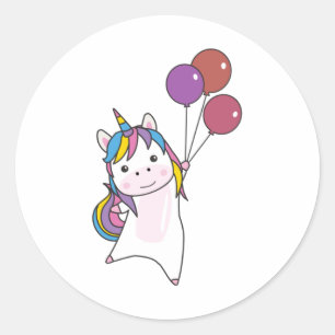 かわいいユニコーンの上に風船を乗せたユニコーン ラウンドシール