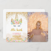 かわいいユニコーンの写真招待状 招待状 (正面/裏面)