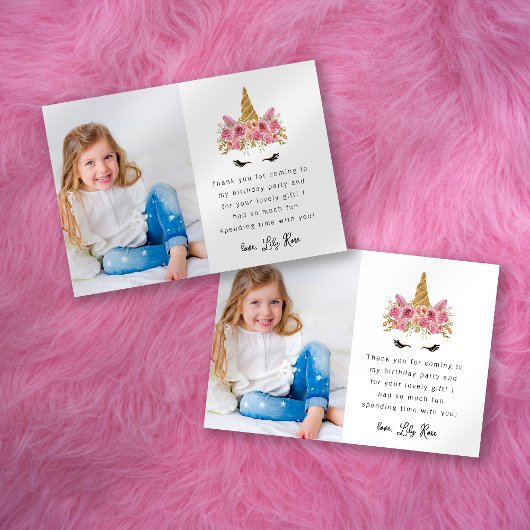 かわいいユニコーンの写真 子供の誕生日パーティー サンキューカード