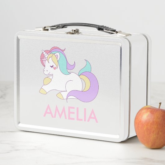 かわいいユニコーンの名前を追加パーソナライズされた メタルランチボックス (インサイチュ)
