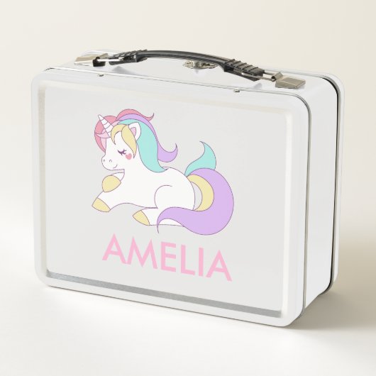 かわいいユニコーンの名前を追加パーソナライズされた メタルランチボックス (裏面)