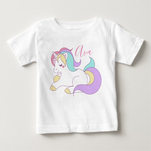 かわいいユニコーンの名前を追加 ベビーTシャツ (正面)