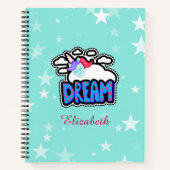かわいいユニコーンの夢 |青 |ユーザー名のカスタマイズ ノートブック (正面)