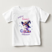 かわいいユニコーンの女の子のハロウィン名前付き ベビーTシャツ (正面)