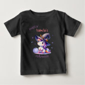 かわいいユニコーンの女の子のハロウィン名前付き ベビーTシャツ (正面)