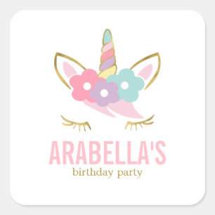 かわいいユニコーンの女の子の誕生会 スクエアシール