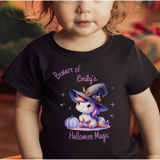 かわいいユニコーンの女の子 ハロウィン パーソナライズ ベビーTシャツ